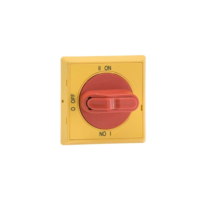 OHYS2AJE011 Pokrętło wyboru żółto-czerwone IP65 do OT16...125F_C, na wałek 6mm, oznacznie: I-O-II, blokada kłódkowa w pozycji 0