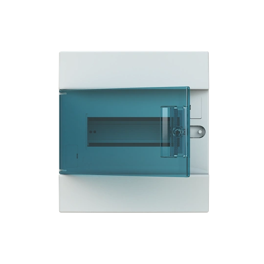 41A08X12A obudowa biała p/t, 8M, IP41, 63A, II klasa, 250x232x107mm (WxSxG) | szyny DIN | drzwi transparentne | N+PE śrubowe