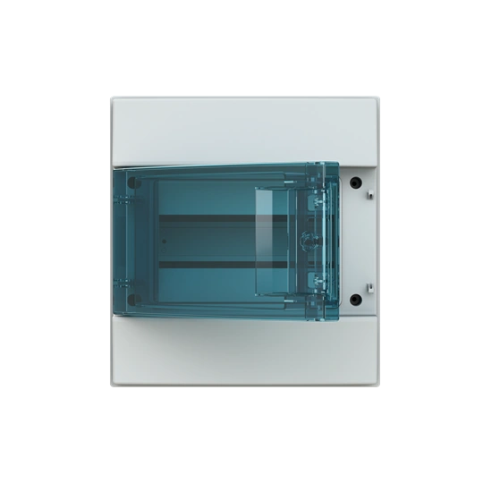 65P08X12A obudowa szara n/t, 8M, IP65, 63A, II klasa, 250x232x155mm (WxSxG) | szyny DIN | drzwi transparentne | N+PE śrubowe