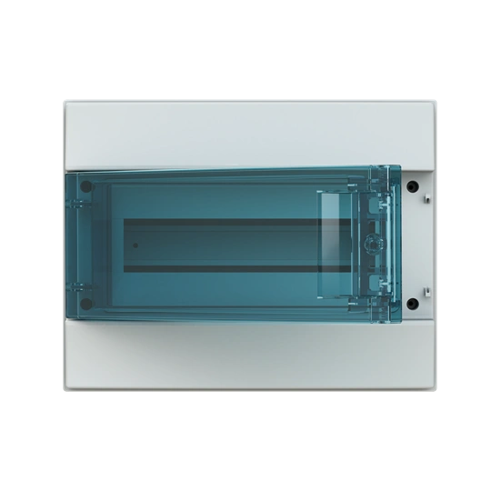 65P12X12A obudowa szara n/t, 12M, IP65, 63A, II klasa, 250x320x155mm (WxSxG) | szyny DIN | drzwi transparentne | N+PE śrubowe