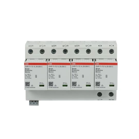 OVR T1-T2 4L 100-255 P TS ogranicznik przepięć | T1-T2 | 4+0 | 264V | Iimp= 25kA | In= 25kA | TN-S | + styk |