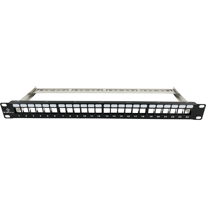 Patch panel pusty 19" modularny 24 porty 1U z podporą, niewyposażony ALANTEC