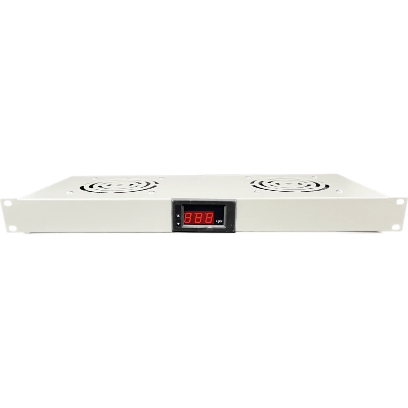 Panel wentylacyjny 19" 1U, 2 wentylatory, termostat, kolor szary