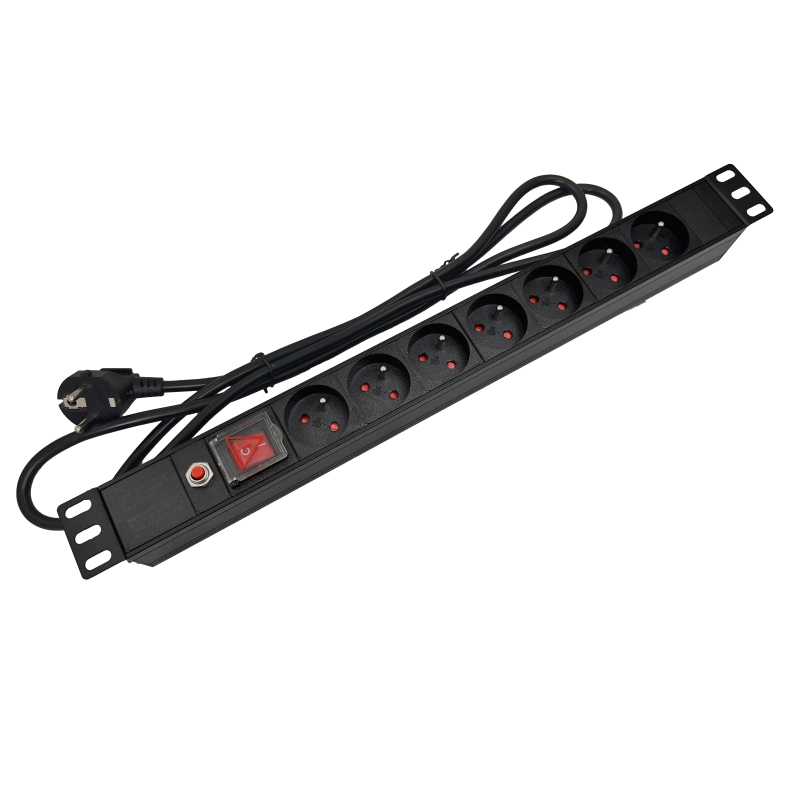 Listwa zasilająca 19" 230V - 7 gniazd (typu E - CEE 7/5), z wyłącznikiem LED, z zabezpieczeniem przeciwprzeciążeniowym, kabel 1,8m CEE 7/7 ALANTEC