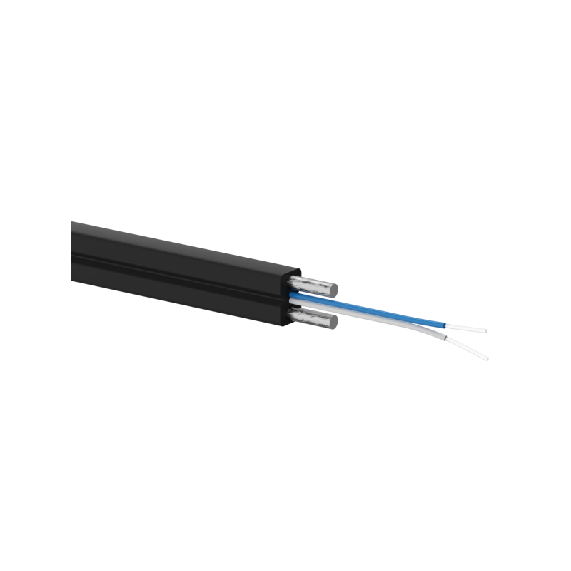 FO Kabel światłowodowy OS2 FTTH płaski SM 2J 9/125 LSOH czarny, wzmocnienie dwoma prętami stalowymi 1000m - ALANTEC