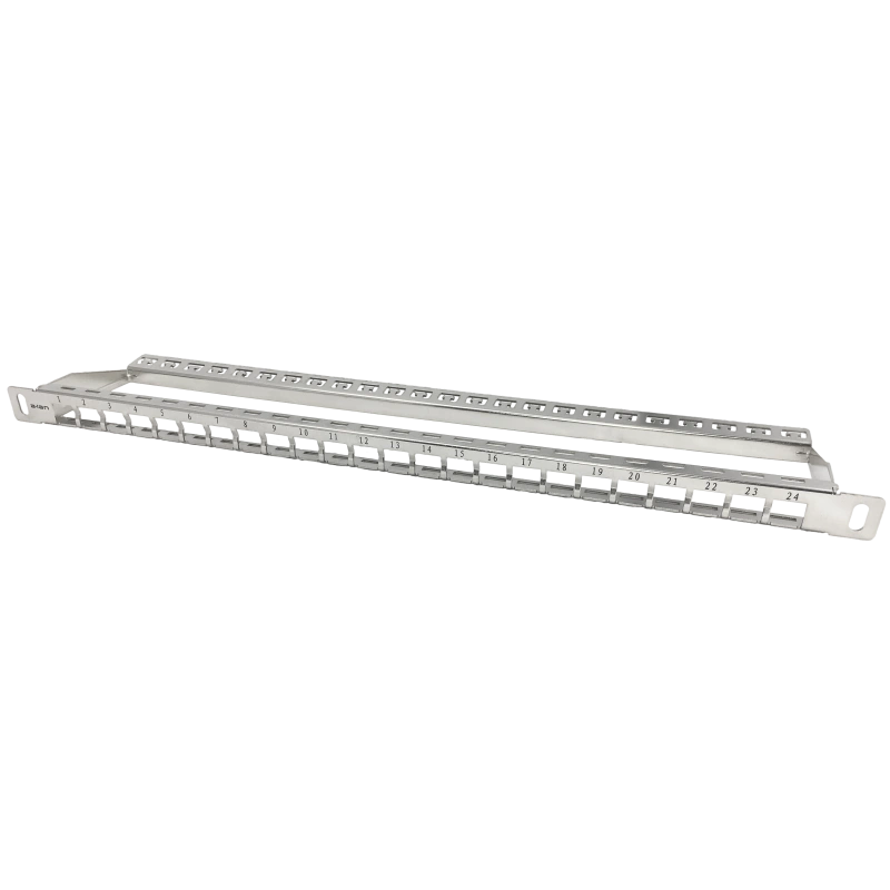 Patch panel 19" modularny 24 portów 0.5U niewyposażony, z podporą