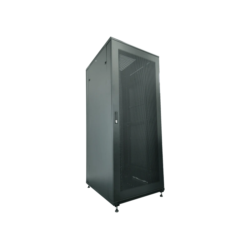 Szafa serwerowa 42U 19" 600x1000, drzwi przednie szklane, drzwi tylne stalowe perforowane, zamek, 4belki nośne, 4 regulowane stopki, do samodzielnego montażu, kolor czarny Q-LANTEC (D)