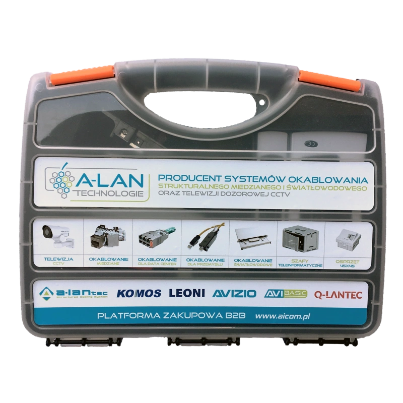 zestaw narzędzi instalatorskich w walizce (tester, nóż LSA, zaciskarka, stripper, wtyki RJ45) ALANTEC
