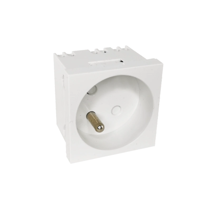 Modułowe gniazdo elektryczne 2P+Z, 45x45, standardowe - przystosowane do budowy gniazd modułowych wielokrotnych. ALANTEC