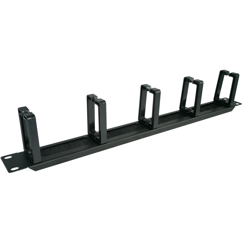 Organizator kabli 1U 19" z przepustem szczotkowym, 5 plastikowych uchwytów, czarny ALANTEC