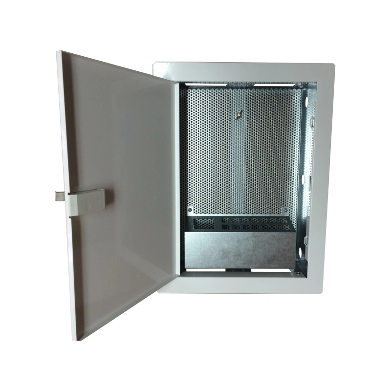 Obudowa / szafka lokalowa, multimedialna 350x250x90, podtynkowa, drzwi perforowane, 1 x gn. elektryczne, 14 x gn. Keystone ALANTEC