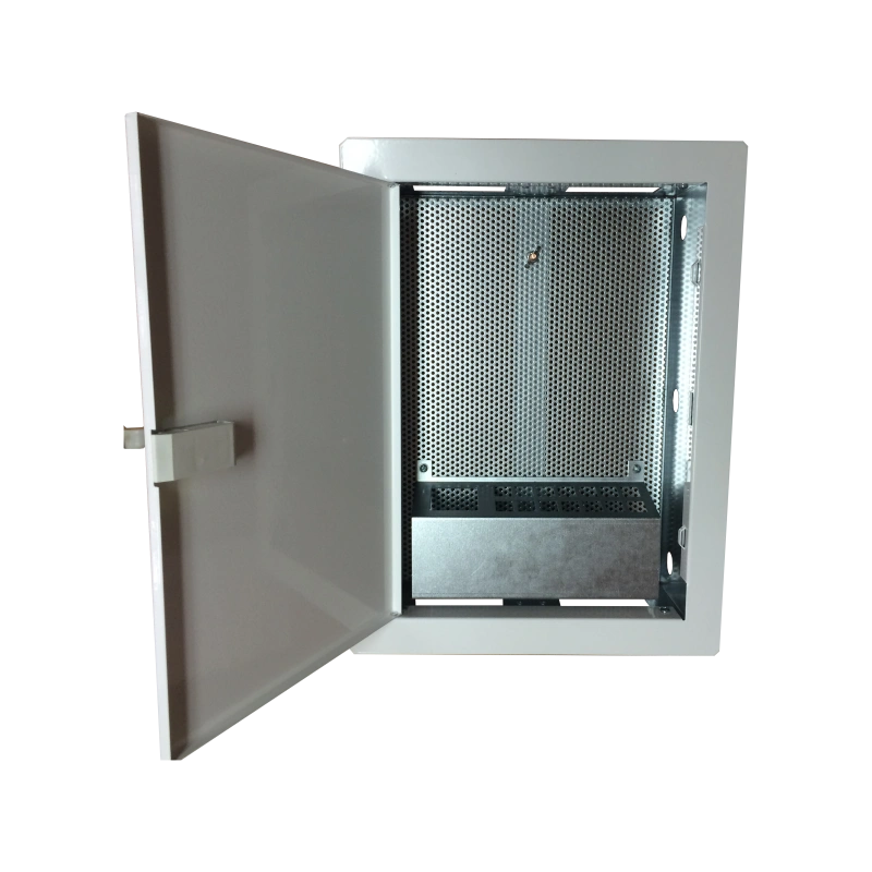 Obudowa / szafka lokalowa, multimedialna 350x250x90, podtynkowa, drzwi perforowane, 1 x gn. elektryczne, 14 x gn. Keystone ALANTEC