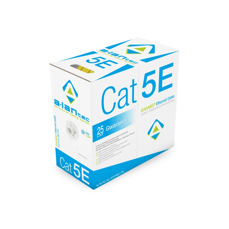 Kabel UTP kat.5e PVC Eca 4PR 305m (ŻÓŁTA powłoka) 25 lat gwarancji, badanie jakości laboratorium INTERTEK (USA) ALANTEC