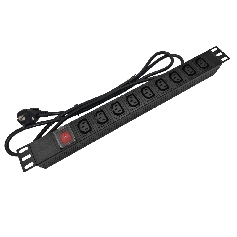Listwa zasilająca 19" 230V - 9 gniazd (IEC320 C13), z wyłącznikiem LED, kabel 1,8m CEE 7/7 ALANTEC