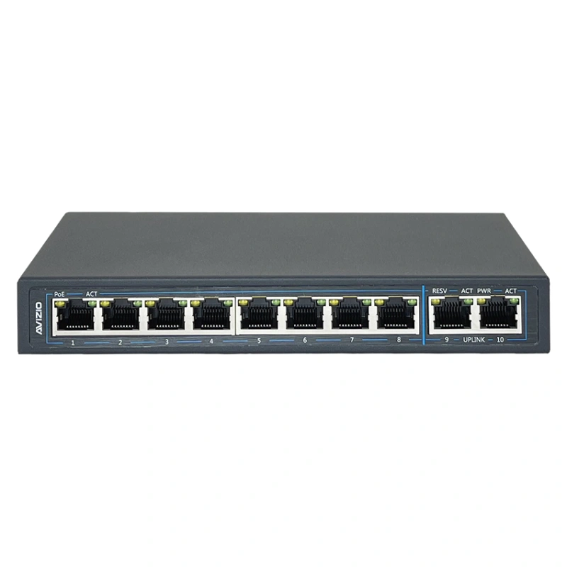 Niezarządzalny przełącznik (switch) 10xRJ45 - 8 portów RJ45 PoE+ 100Mb/s + 2 porty RJ45 Uplink 1Gb/s (budżet mocy 96W) AVIZIO