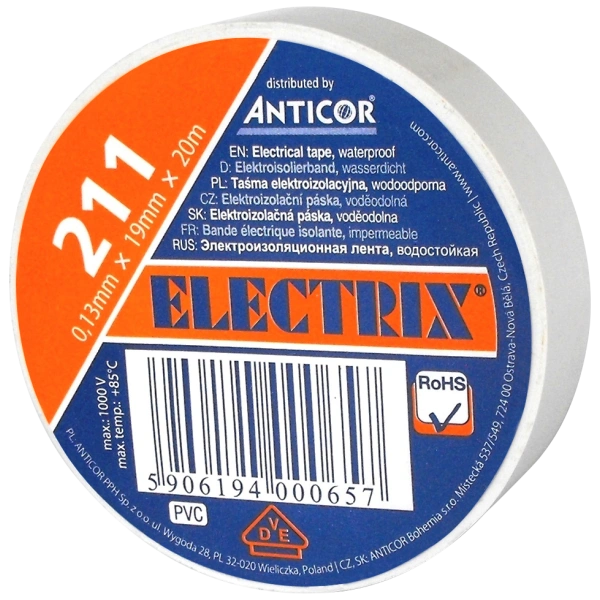 ELECTRIX 211 taśma elektroizolacyjna 0,13mm x 19mm x 20m biała