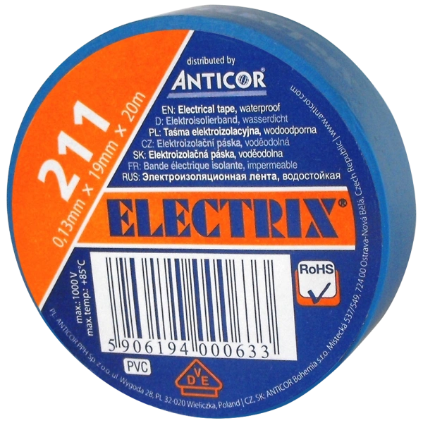 ELECTRIX 211 taśma elektroizolacyjna 0,13mm x 19mm x 20m niebieska