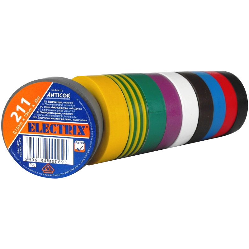 ELECTRIX 211 taśma elektroizolacyjna 0,13mm x 19mm x 20m tęcza (10 szt)