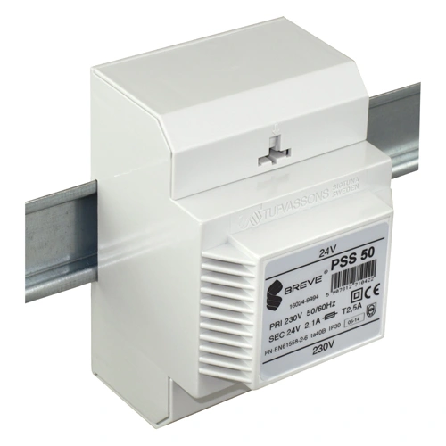 PSS 50 230/ 24V Jednofazowy transformator IP30 na szynę DIN TH-35 w obudowie modułowej z zabezpieczeniem