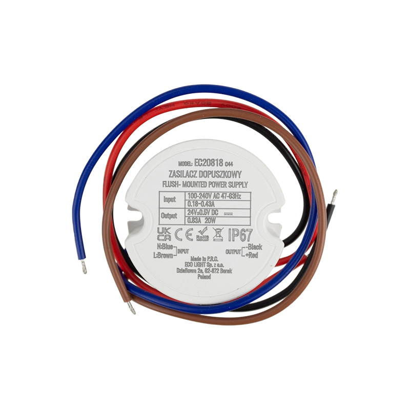 zasilacz do puszki fi60 0,8A 20W 24V IP67 50x50x22