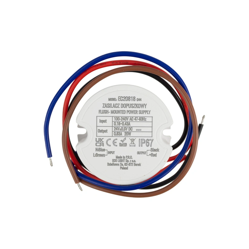 zasilacz do puszki fi60 0,8A 20W 24V IP67 50x50x22