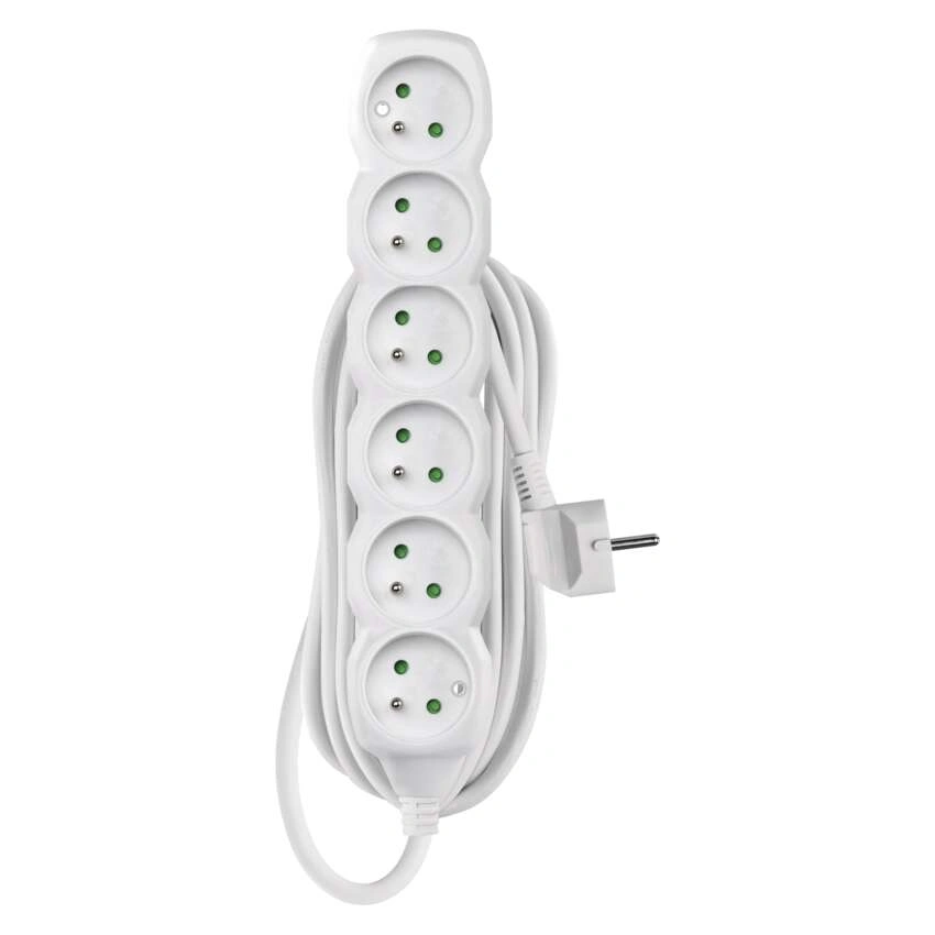 Przedłużacz 5m / 6 gniazd / biały / PVC / 1mm2