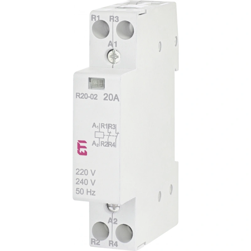 R20-02 230V Stycznik modułowy 20A 2 styki rozwierne (1 mod. 2 bieg.)