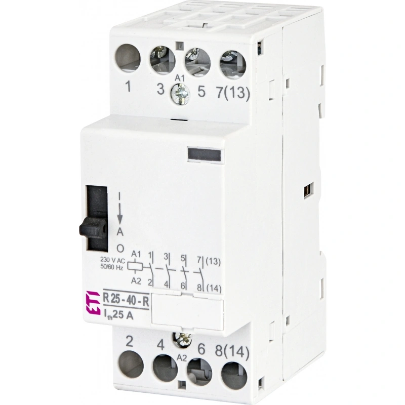 R25-40-R-230V AC Stycznik modułowy ze sterowaniem ręcznym 25A 4 styki zwierne (2 mod. 4 bieg.)