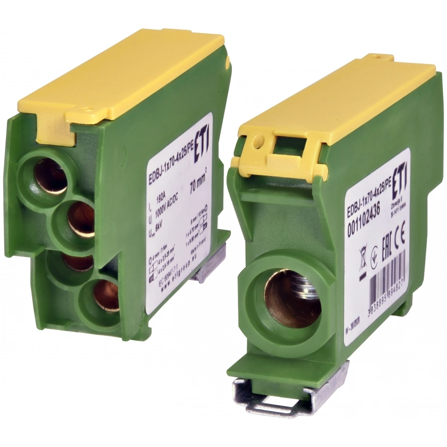 EDBJ-1x70-4x25/PE Blok rozdzielczy 192A (1x4-70mm2/4x1,5-25mm2) żółto-zielony