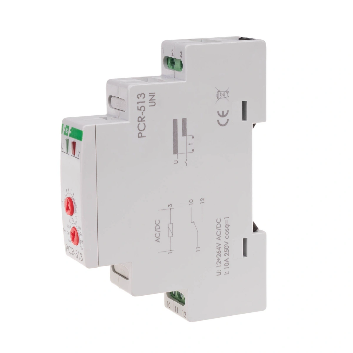 Przekaźnik czasowy PCR-513U 12-264V AC/DC 0.1s-24h, opóźnione załączanie