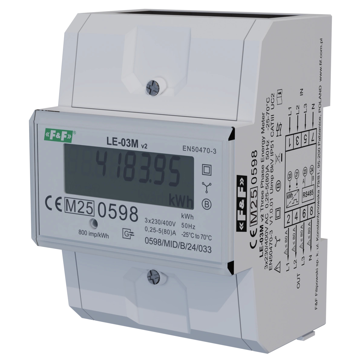 Licznik energii elektrycznej - trójfazowy, RS-485 MODBUS, wyświetlacz LCD, kl.1, 3x10(100A)