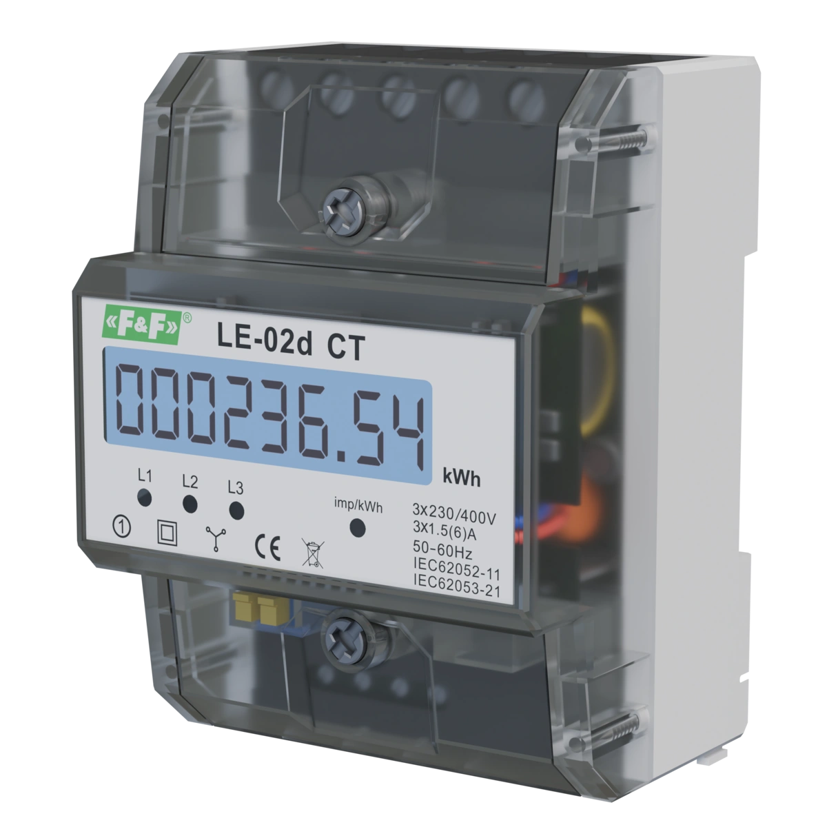 Licznik energii elektrycznej - trójfazowy z programowalną przekładnią, wyświetlacz LCD, kl.1