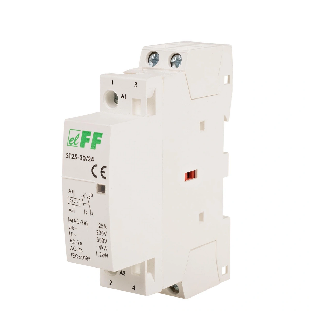 Stycznik modułowy, styki 2NO, I=25A, nap. cewki U=24V AC, 1 moduł