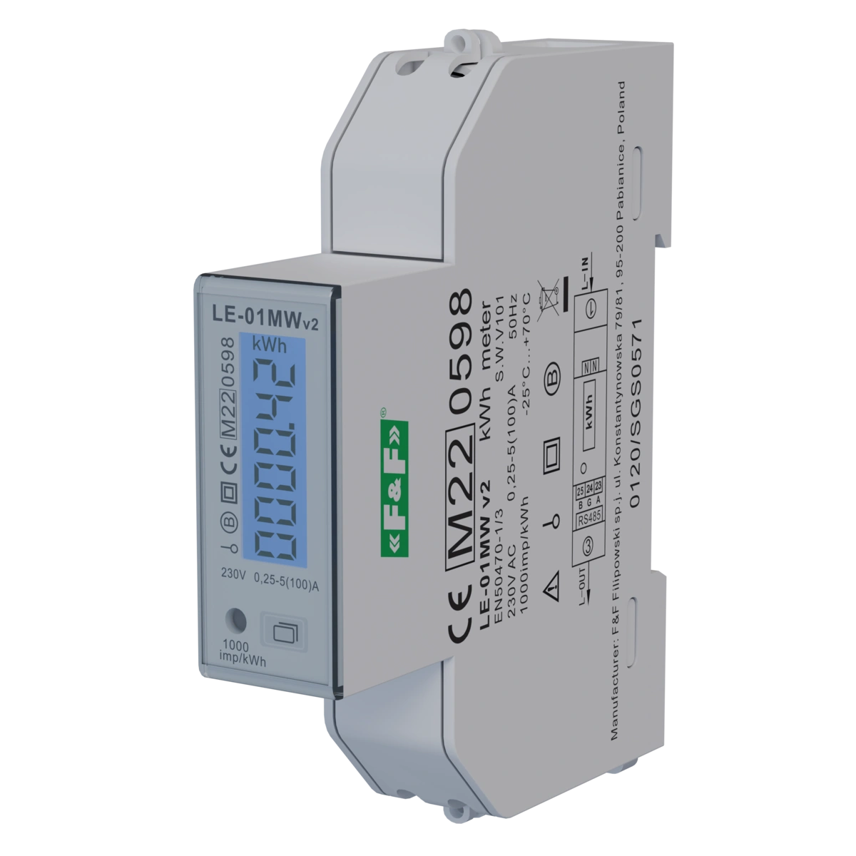 Jednofazowy licznik zużycia energii czynnej, biernej, Modbus RTU, wielotaryfowy