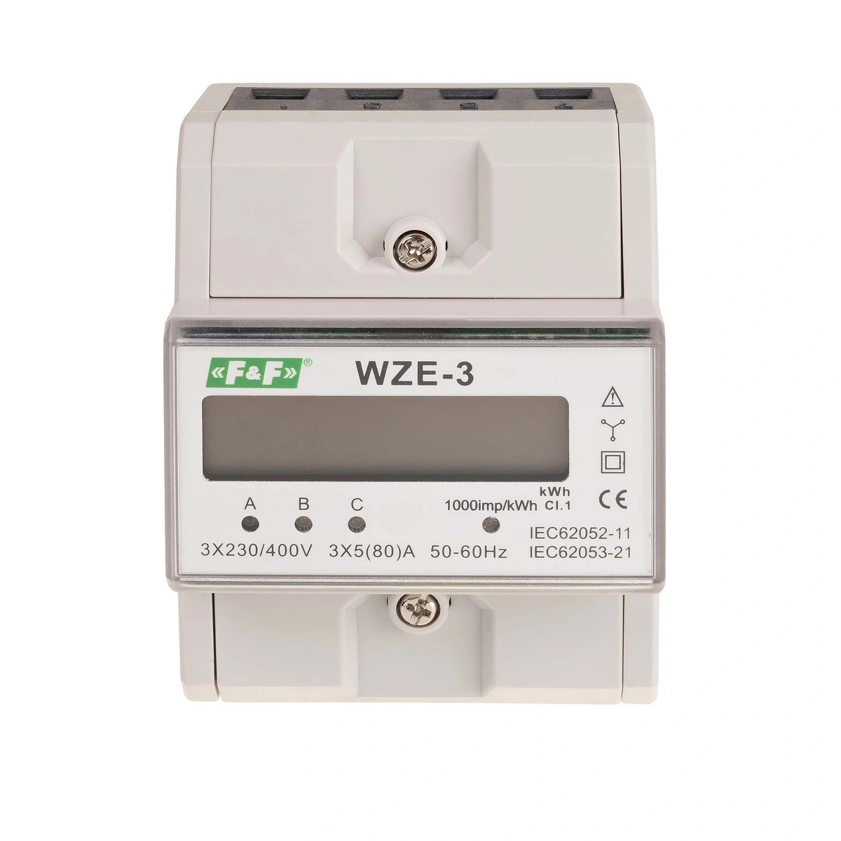 Licznik energii 3-faz. LCD-3F/4M 4-modułowy 80A certyfikat MID F&F