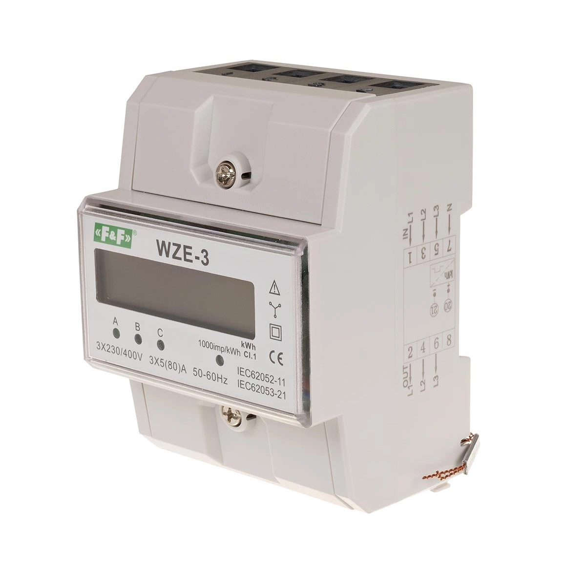 Licznik energii 3-faz. LCD-3F/4M 4-modułowy 80A certyfikat MID F&F