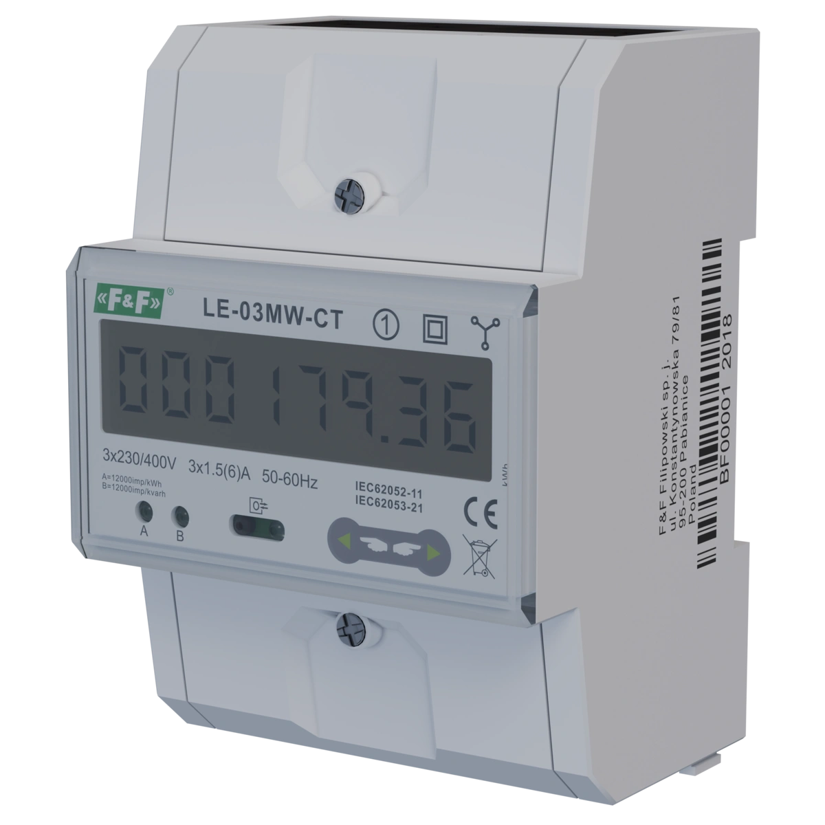 Dwutaryfowy licznik energii elektrycznej, 3-fazowy, 2-kierunkowy z Modbus RTU, do pomairu półpośredniego