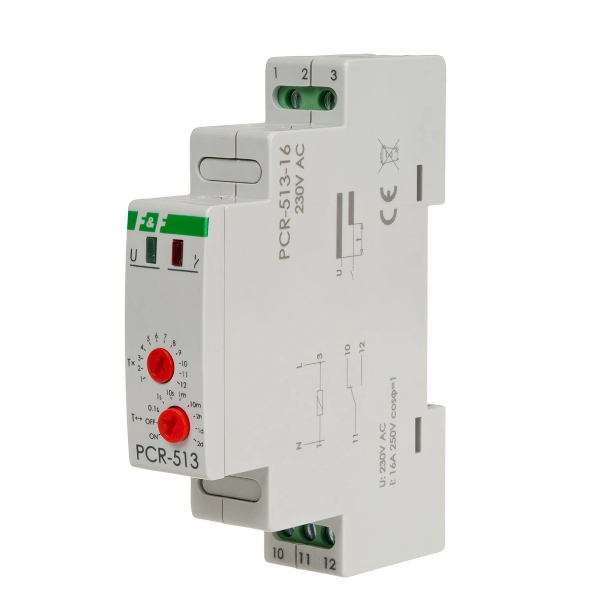 Przekaźnik czasowy PCR-513-16 rewersyjny, styki: 1NO/NC, 230V, 16A