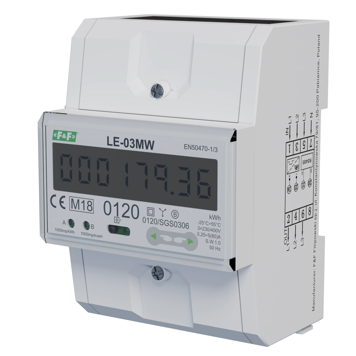 Dwutaryfowy licznik energii elektrycznej, 3-fazowy, 2-kierunkowy z Modbus RTU, do pomairu bezpośredniego