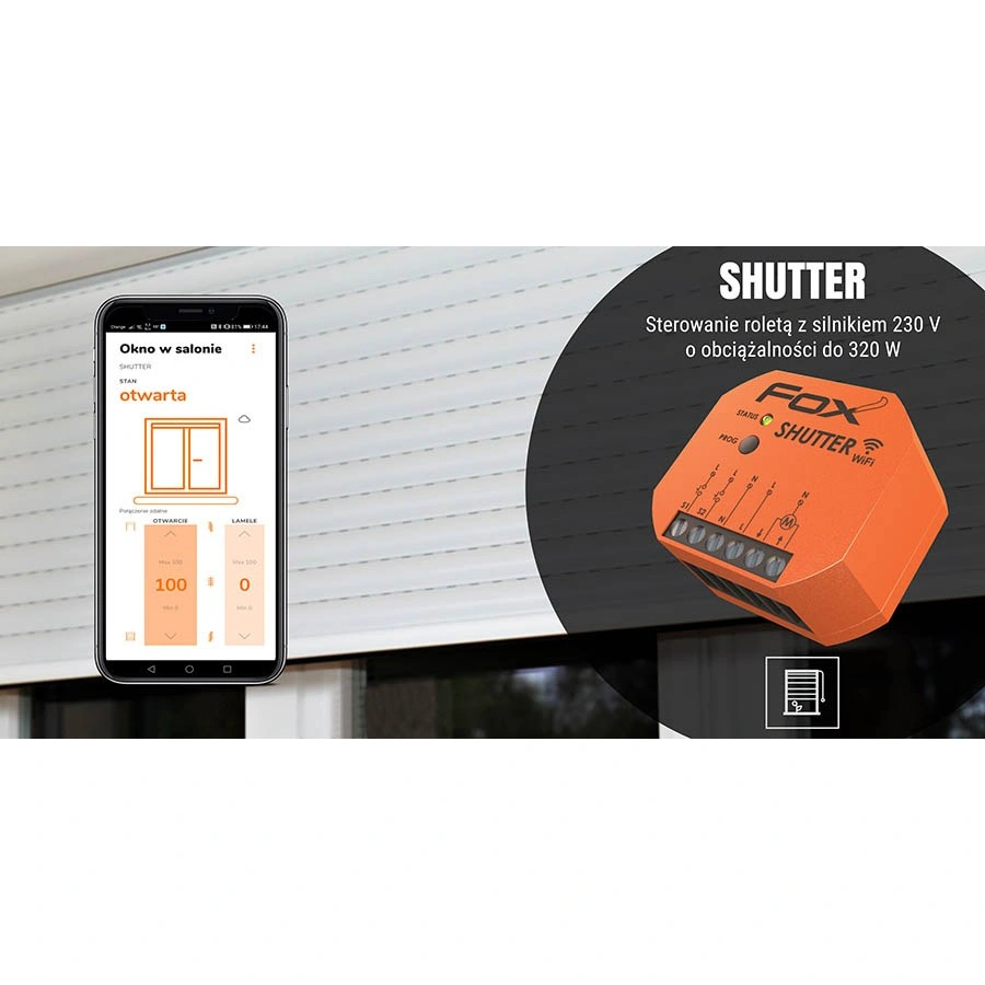 SHUTTER Dopuszkowy sterownik rolet Wi-Fi z silnikiem 230V