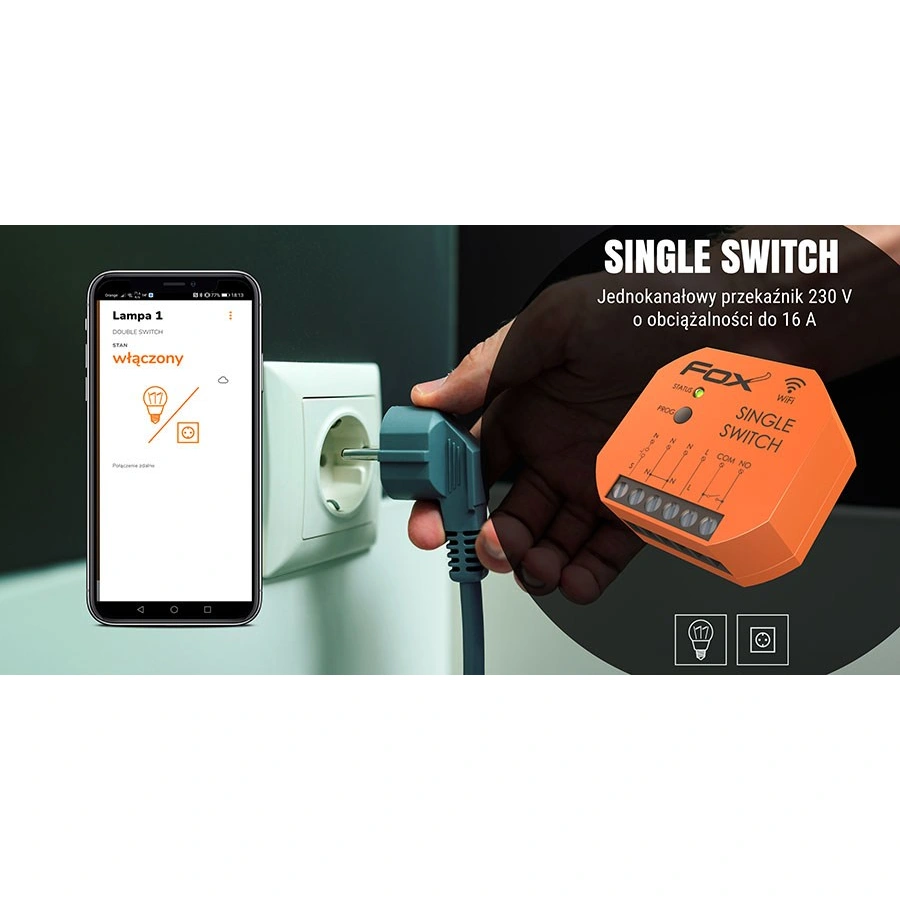 SINGLE SWITCH Pojedynczy przekaźnik Wi-Fi 230V