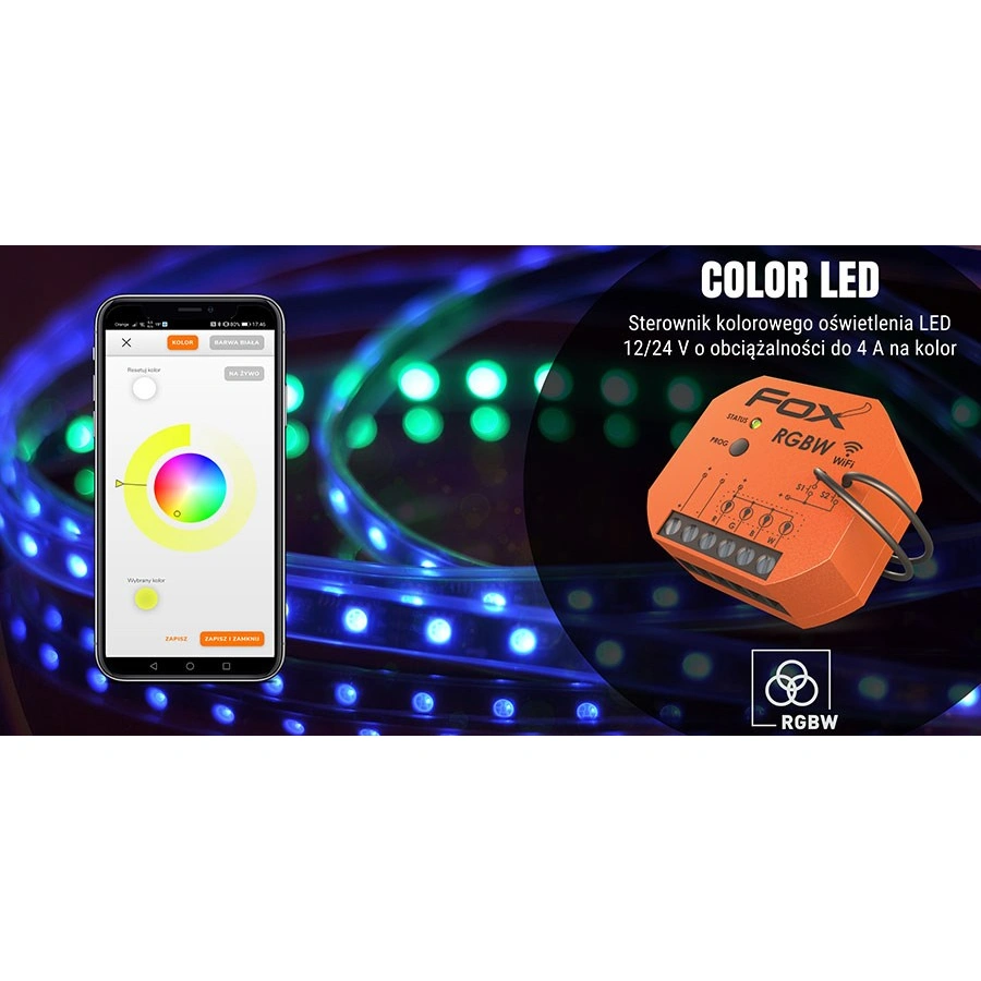 Color LED Sterownik kolorowego (RGBW) oświetlenia LED 12/24V Wi-Fi