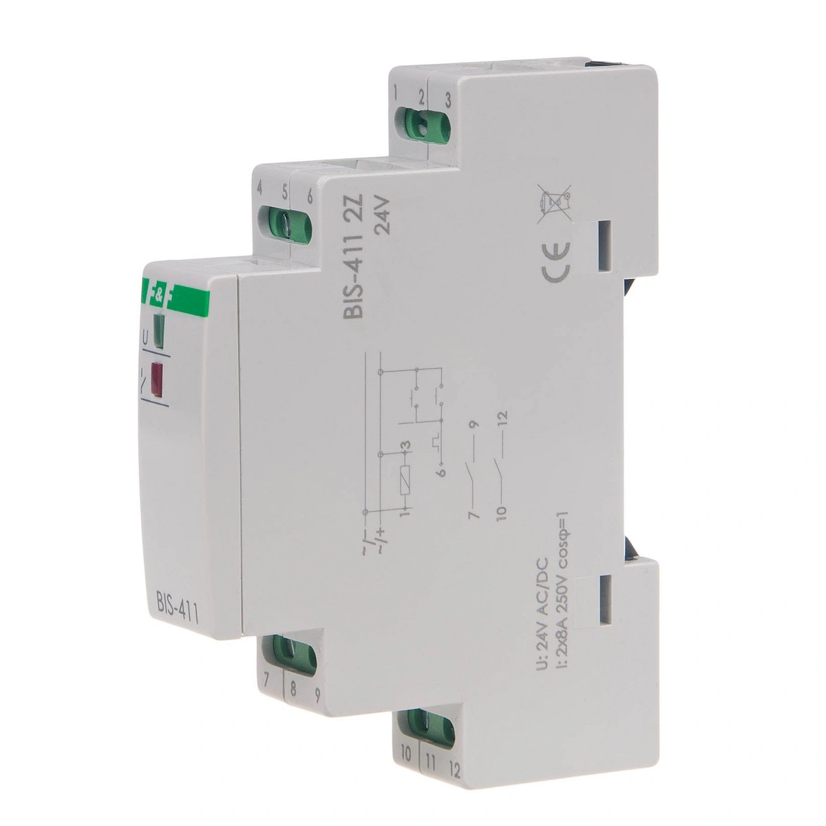 Przekaźnik bistabilny 9÷30V AC/DC 2Z BIS-411 2Z 24V, montaż na szynie DIN