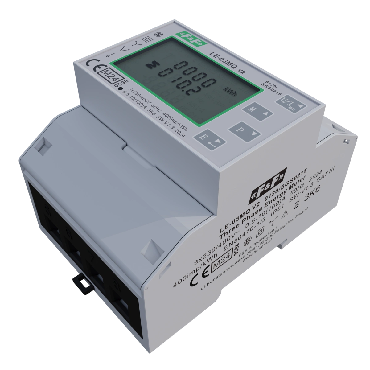 Trójfazowy licznik zużycia energii czynnej i biernej, Modbus RTU, 100(5)A; MID