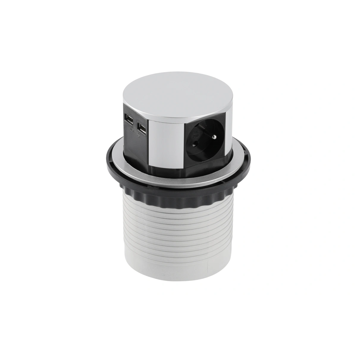 Przedłużacz biurkowy wpuszczany COMFORT 100mmm 3x(2P+Z), 2xUSB, aluminium [z przewodem z wtyczką 1,5mb]