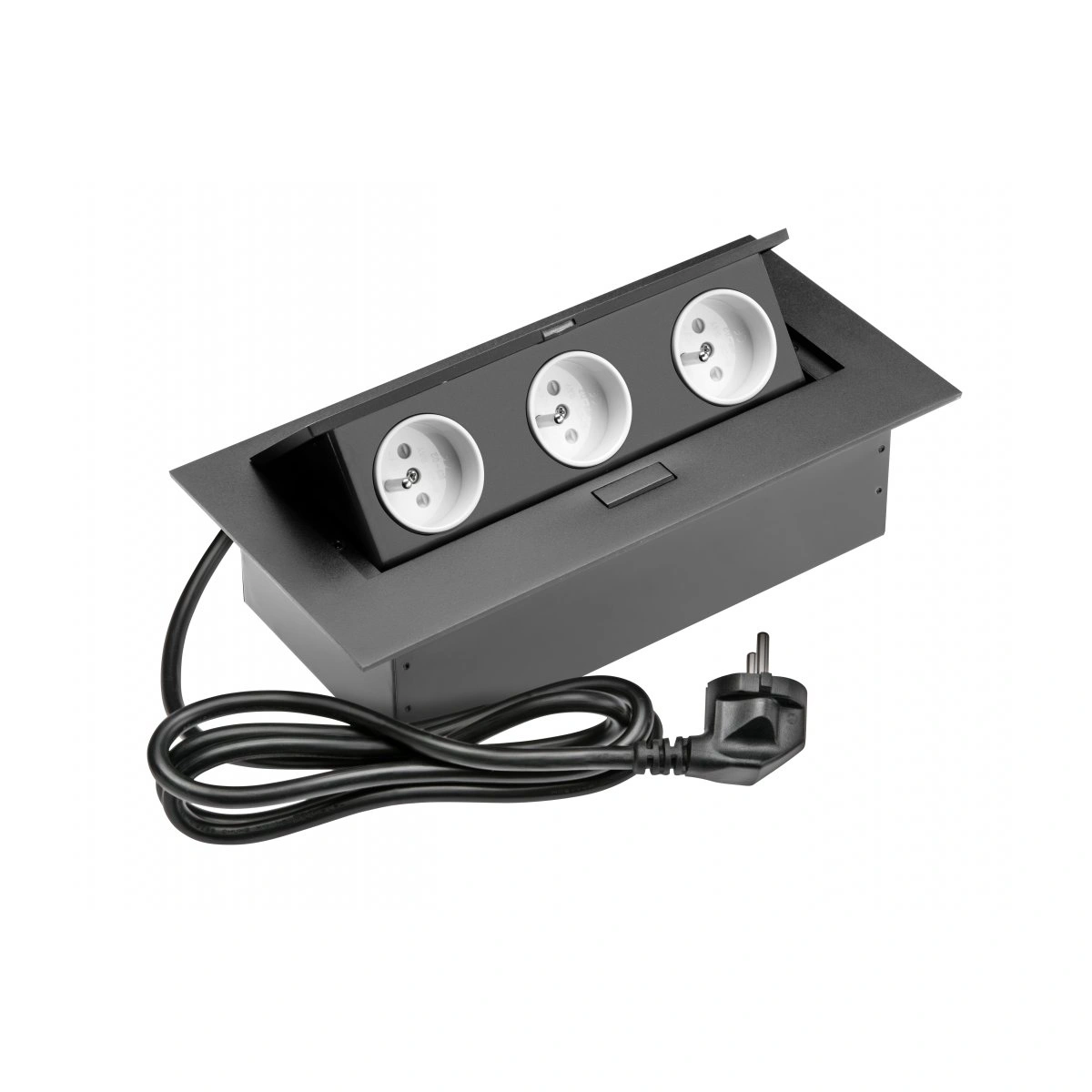 Przedłużacz biurkowy wpuszczany 3x(2P+Z), czarny [z przewodem z wtyczką 1,5mb]