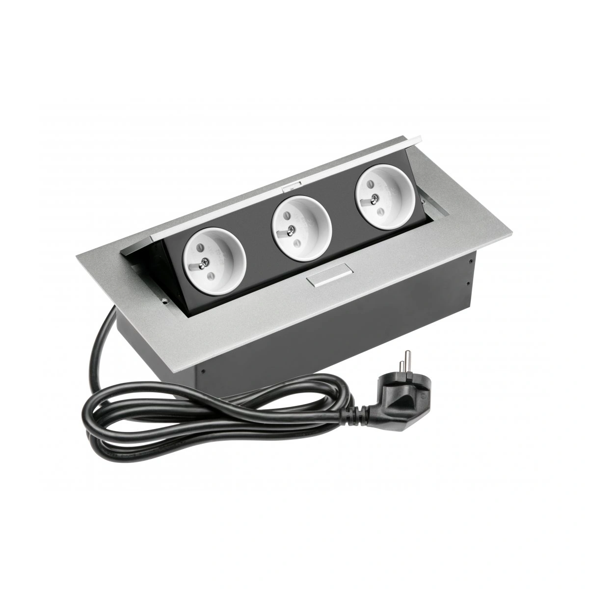 Przedłużacz biurkowy wpuszczany 3x(2P+Z), aluminium [z przewodem z wtyczką 1,5m]