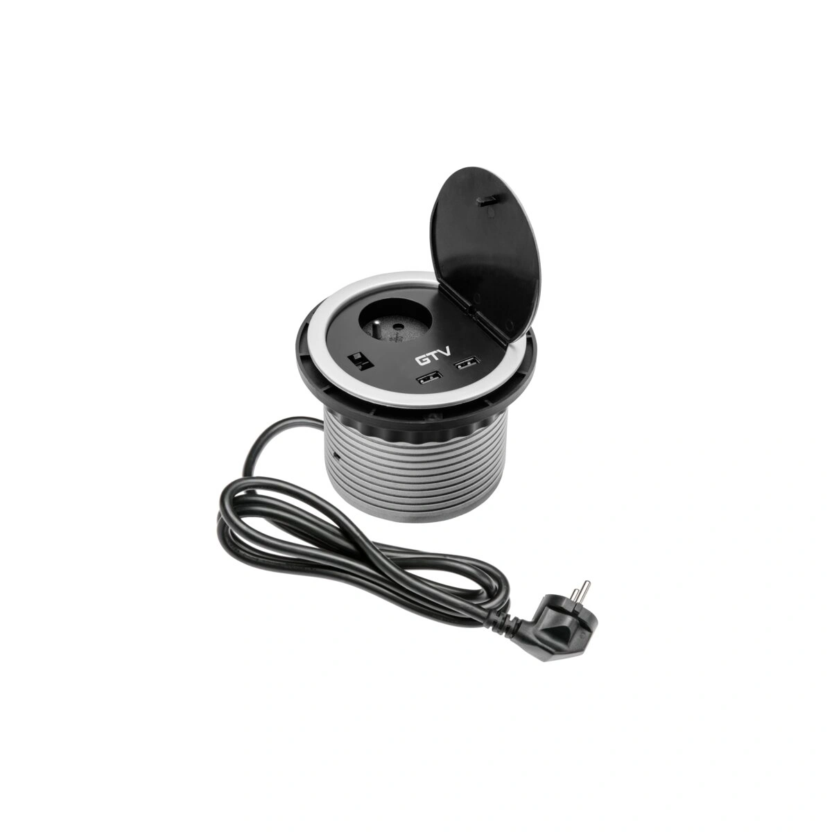 Przedłużacz biurkowy wpuszczany 1x(2P+Z)+USB, srebrny [z przewodem z wtyczką 1,5mb]