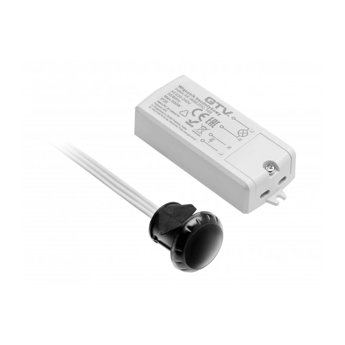 Włącznik bezdotykowy dwubiegowy AC 220-240V (typu wyłącznik do oświetlenia) [max. 500W] IP20, czarny
