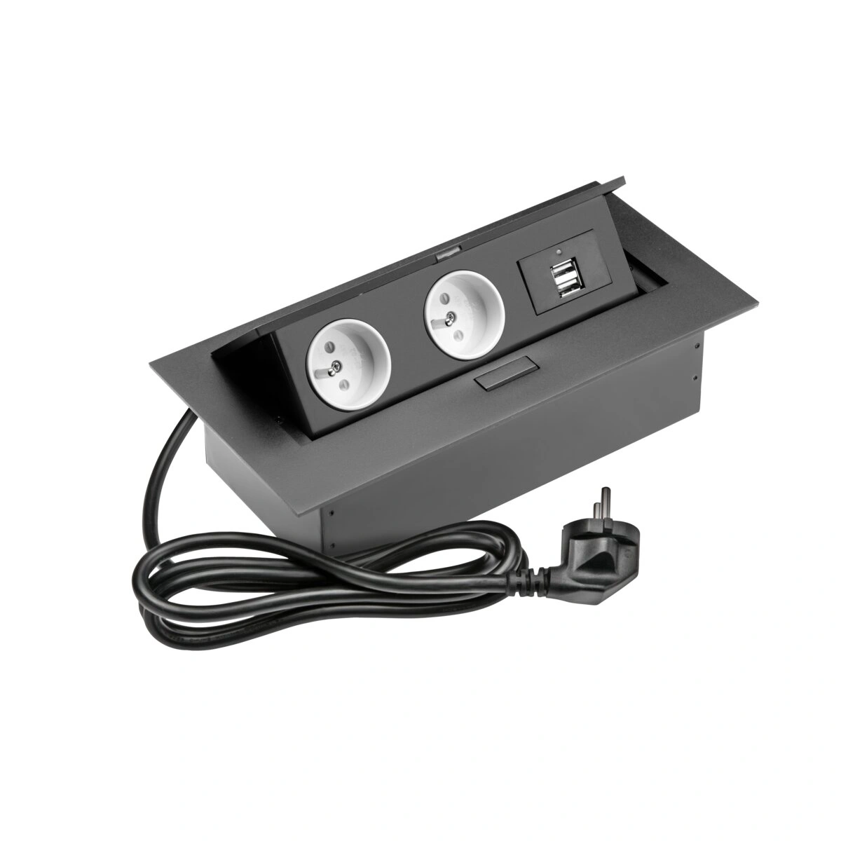 Przedłużacz biurkowy 2x(2P+Z) + 2xUSB, czarny [z przewodem z wtyczką 1,5mb]